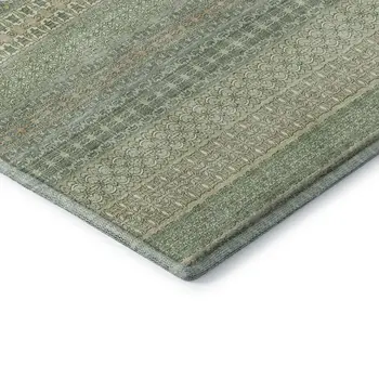 10' X 14' Fern Green And Ivory Striped Washable Area Rug With UV Protection