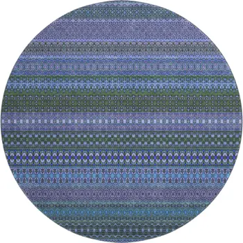 8' Blue And Ivory Striped Washable Round Rug With UV Protection