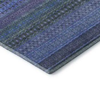 8' X 10' Blue And Ivory Striped Washable Area Rug With UV Protection