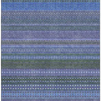 8' X 10' Blue And Ivory Striped Washable Area Rug With UV Protection