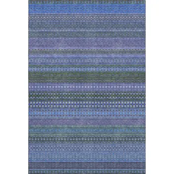 9' X 12' Blue And Ivory Striped Washable Area Rug With UV Protection