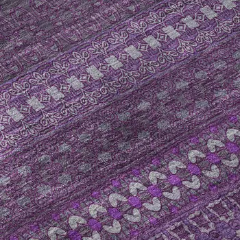8' Eggplant And Ivory Striped Washable Round Rug With UV Protection
