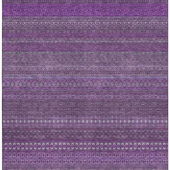 8' X 10' Eggplant And Ivory Striped Washable Area Rug With UV Protection