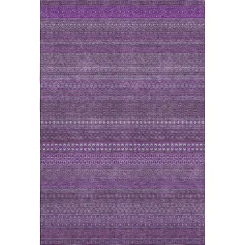 10' X 14' Eggplant And Ivory Striped Washable Area Rug With UV Protection