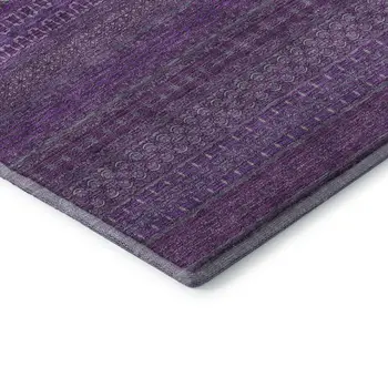 10' X 14' Eggplant And Ivory Striped Washable Area Rug With UV Protection