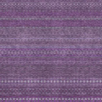 10' X 14' Eggplant And Ivory Striped Washable Area Rug With UV Protection