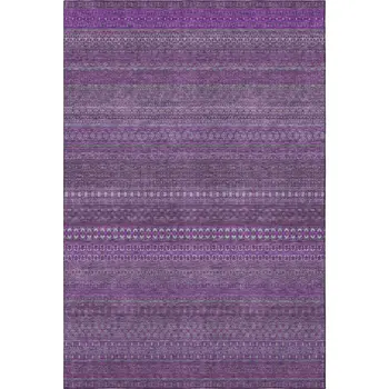 10' X 14' Eggplant And Ivory Striped Washable Area Rug With UV Protection