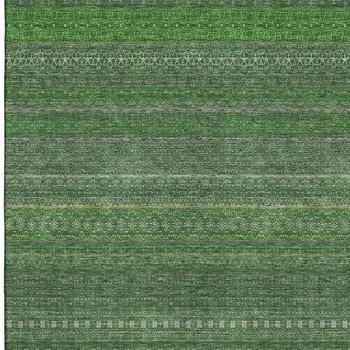 5' X 8' Fern Green And Ivory Striped Washable Area Rug With UV Protection