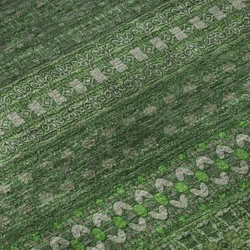 8' Fern Green And Ivory Striped Washable Round Rug With UV Protection