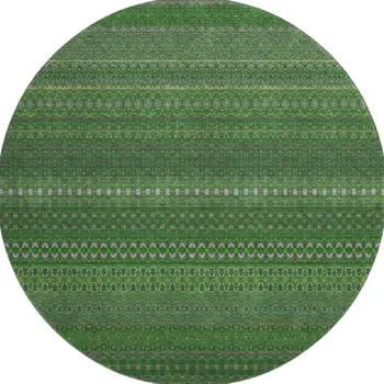 8' Fern Green And Ivory Striped Washable Round Rug With UV Protection