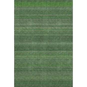 8' X 10' Fern Green And Ivory Striped Washable Area Rug With UV Protection
