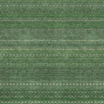 8' X 10' Fern Green And Ivory Striped Washable Area Rug With UV Protection