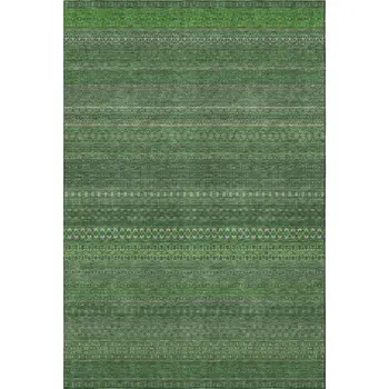 8' X 10' Fern Green And Ivory Striped Washable Area Rug With UV Protection