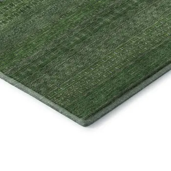 9' X 12' Fern Green And Ivory Striped Washable Area Rug With UV Protection