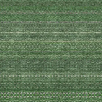 9' X 12' Fern Green And Ivory Striped Washable Area Rug With UV Protection