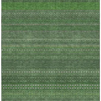 9' X 12' Fern Green And Ivory Striped Washable Area Rug With UV Protection