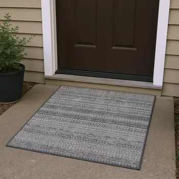 3' X 5' Gray And Ivory Striped Washable Area Rug With UV Protection