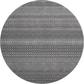 8' Gray And Ivory Striped Washable Round Rug With UV Protection