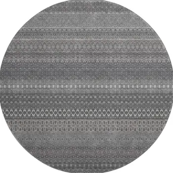8' Gray And Ivory Striped Washable Round Rug With UV Protection