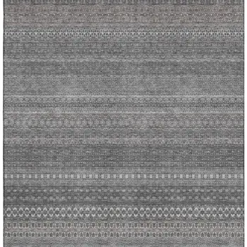 9' X 12' Gray And Ivory Striped Washable Area Rug With UV Protection
