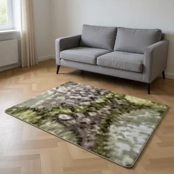 5' X 8' Khaki And Ivory Striped Washable Area Rug With UV Protection