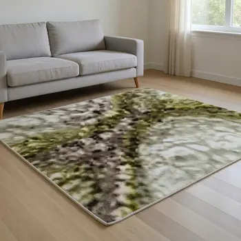 9' X 12' Khaki And Ivory Striped Washable Area Rug With UV Protection