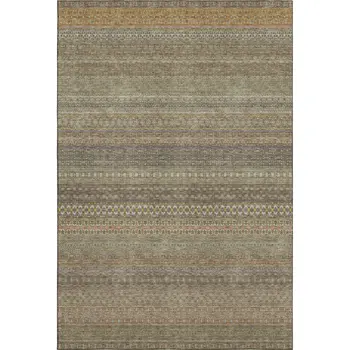 9' X 12' Khaki And Ivory Striped Washable Area Rug With UV Protection