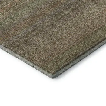 9' X 12' Khaki And Ivory Striped Washable Area Rug With UV Protection