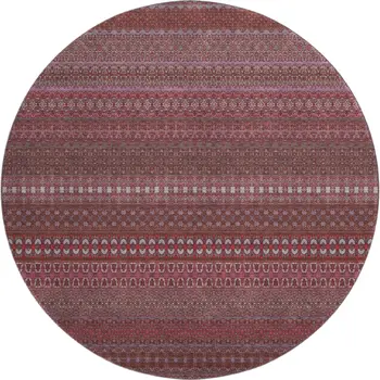 8' Merlot And Ivory Striped Washable Round Rug With UV Protection
