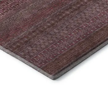 8' X 10' Merlot And Ivory Striped Washable Area Rug With UV Protection