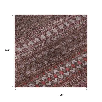9' X 12' Merlot And Ivory Striped Washable Area Rug With UV Protection