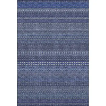 3' X 5' Navy Blue And Ivory Striped Washable Area Rug With UV Protection