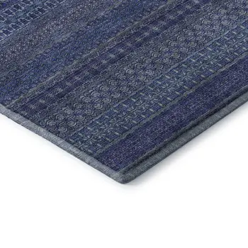 5' X 8' Navy Blue And Ivory Striped Washable Area Rug With UV Protection