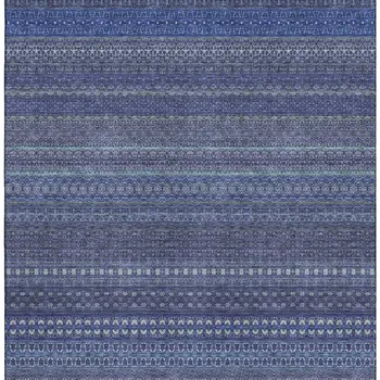 5' X 8' Navy Blue And Ivory Striped Washable Area Rug With UV Protection