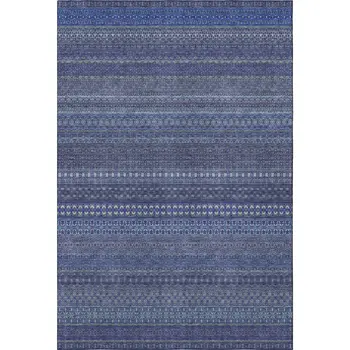 5' X 8' Navy Blue And Ivory Striped Washable Area Rug With UV Protection