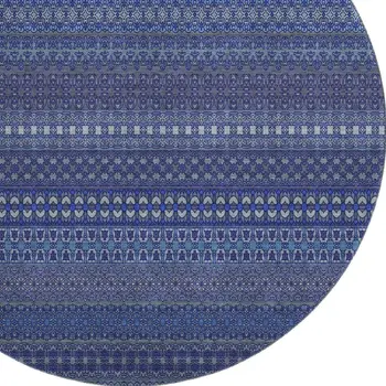 8' Navy Blue And Ivory Striped Washable Round Rug With UV Protection