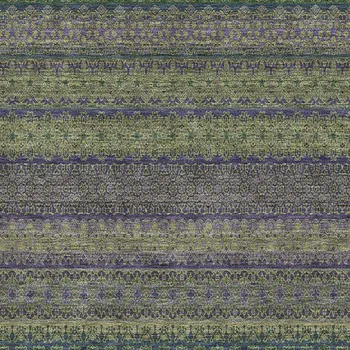 3' X 5' Olive Green And Blue Striped Washable Area Rug With UV Protection