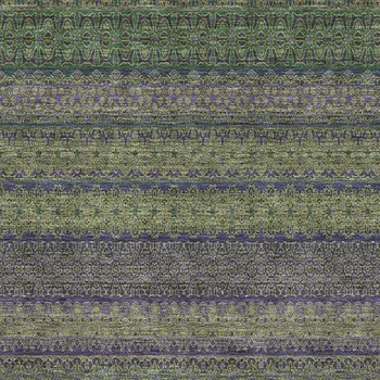 5' X 8' Olive Green And Blue Striped Washable Area Rug With UV Protection