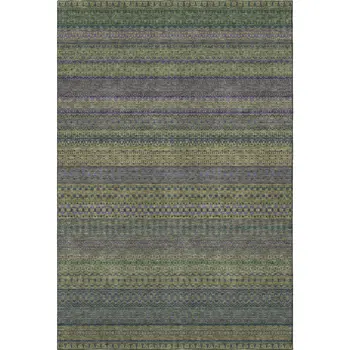 5' X 8' Olive Green And Blue Striped Washable Area Rug With UV Protection
