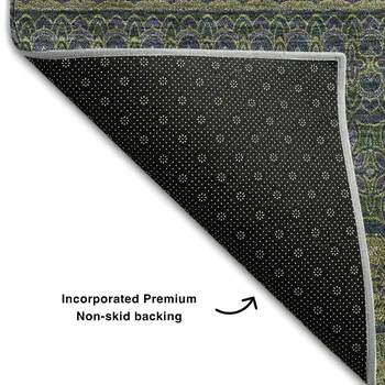 10' X 14' Olive Green And Blue Striped Washable Area Rug With UV Protection