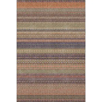 3' X 5' Rust And Purple Striped Washable Area Rug With UV Protection
