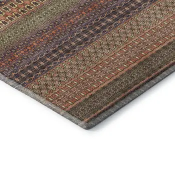 8' Rust And Purple Striped Washable Round Rug With UV Protection