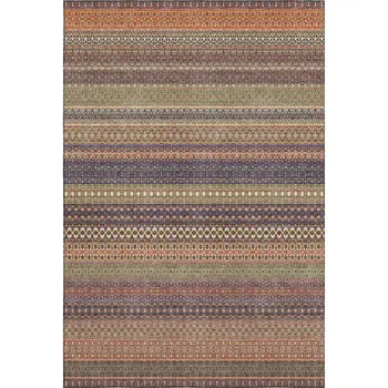 8' X 10' Rust And Purple Striped Washable Area Rug With UV Protection