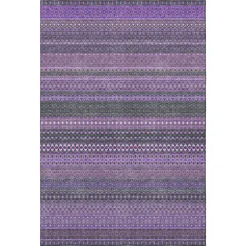 3' X 5' Purple And Ivory Striped Washable Area Rug With UV Protection