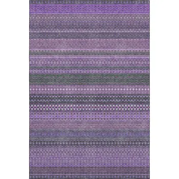 5' X 8' Purple And Ivory Striped Washable Area Rug With UV Protection