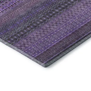 10' X 14' Purple And Ivory Striped Washable Area Rug With UV Protection