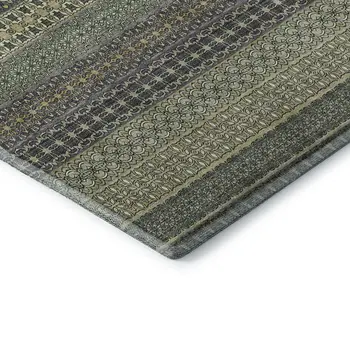 3' X 5' Sage Gray And Ivory Striped Washable Area Rug With UV Protection