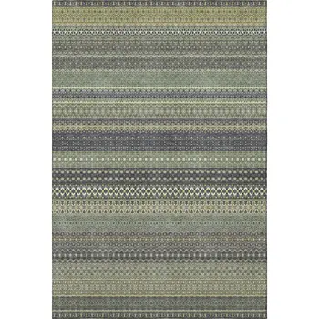 3' X 5' Sage Gray And Ivory Striped Washable Area Rug With UV Protection