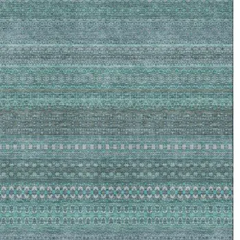 3' X 5' Turquoise And Ivory Striped Washable Area Rug With UV Protection