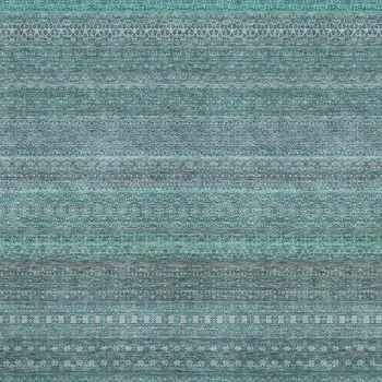 5' X 8' Turquoise And Ivory Striped Washable Area Rug With UV Protection